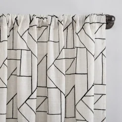 Archaeo Jigsaw Embroidery Linen Blend Rod Pocket Sheer Single Curtain Panel