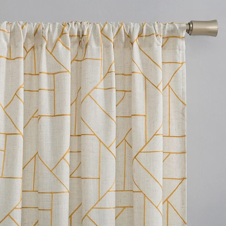 Archaeo Jigsaw Embroidery Linen Blend Rod Pocket Sheer Single Curtain Panel
