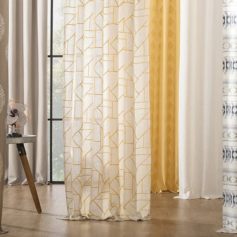 Archaeo Jigsaw Embroidery Linen Blend Rod Pocket Sheer Single Curtain Panel