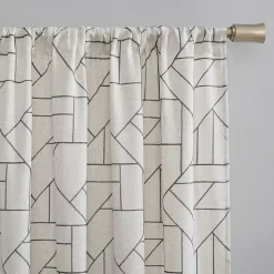 Archaeo Jigsaw Embroidery Linen Blend Rod Pocket Sheer Single Curtain Panel