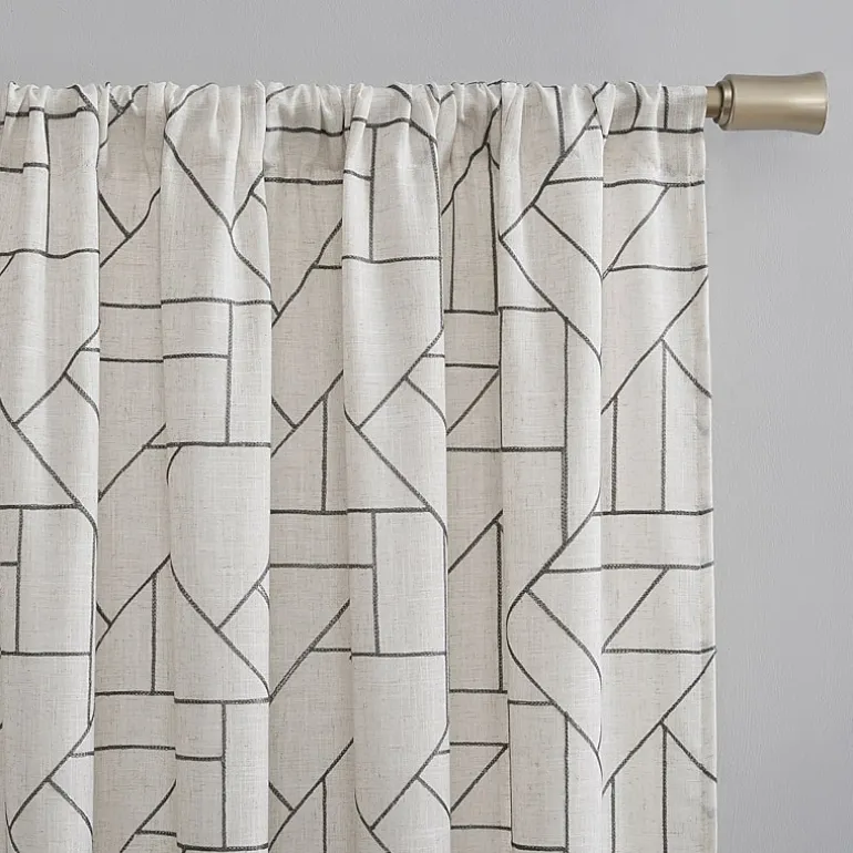 Archaeo Jigsaw Embroidery Linen Blend Rod Pocket Sheer Single Curtain Panel