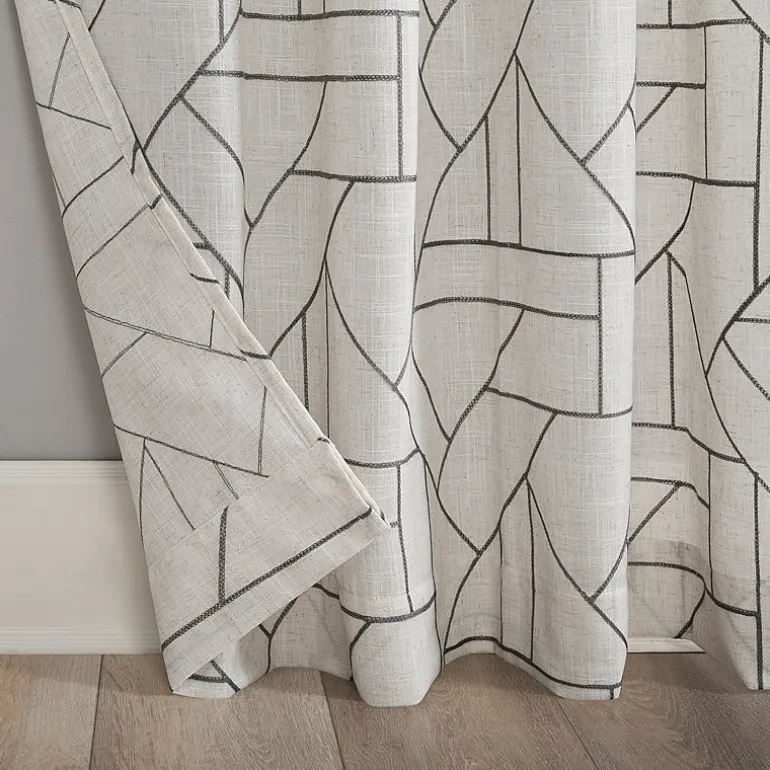 Archaeo Jigsaw Embroidery Linen Blend Rod Pocket Sheer Single Curtain Panel