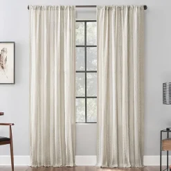 Archaeo Slub Texture Stripe Cotton Rod Pocket Light-Filtering Single Curtain Panel