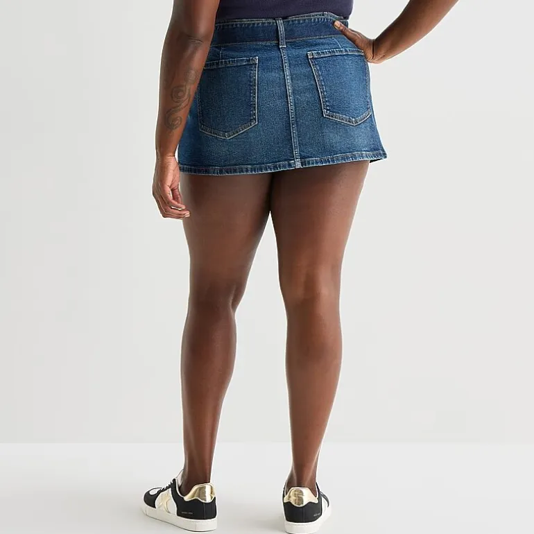 Arizona Belted Womens Juniors Plus Low Rise Mini Denim Skirt