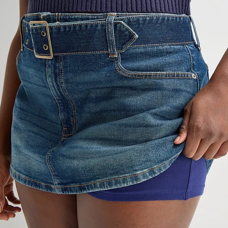 Arizona Belted Womens Juniors Plus Low Rise Mini Denim Skirt