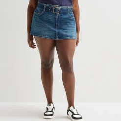 Arizona Belted Womens Juniors Plus Low Rise Mini Denim Skirt