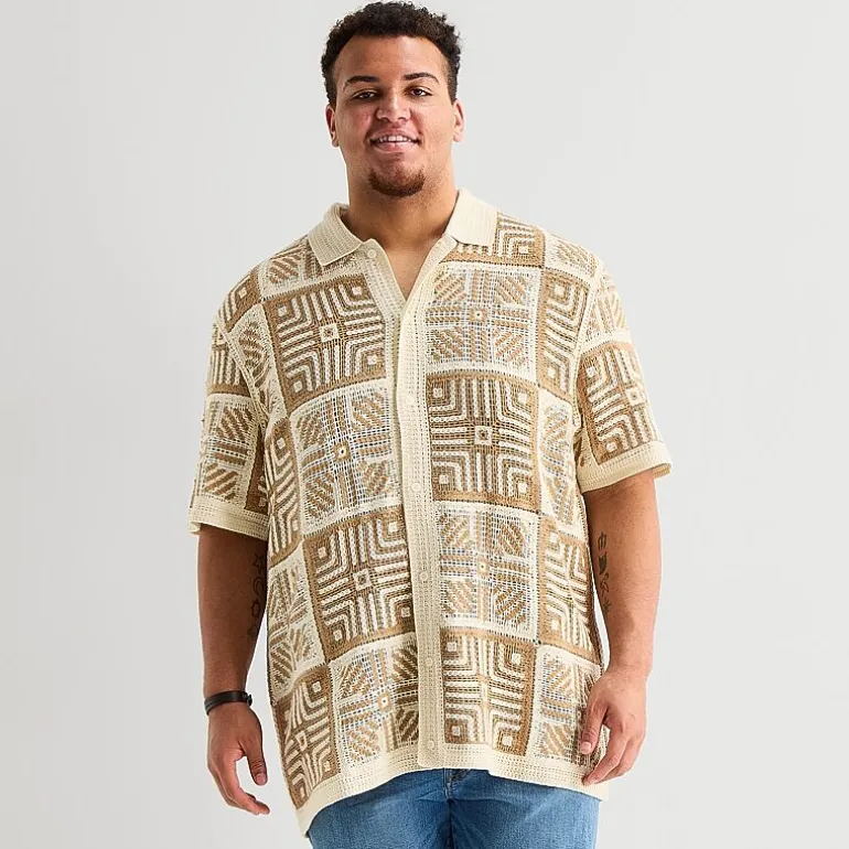 Arizona Big and Tall Mens Short Sleeve Button Polo Sweater
