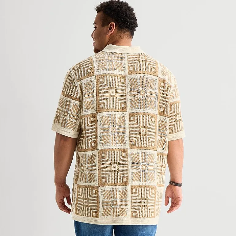Arizona Big and Tall Mens Short Sleeve Button Polo Sweater
