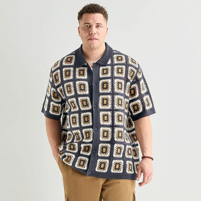 Arizona Big and Tall Mens Short Sleeve Button Polo Sweater