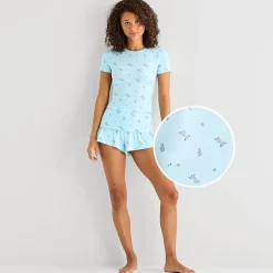 Arizona Body Cloud Kissed Womens Round Neck Short Sleeve Juniors Pajama Top