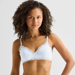Arizona Body Cotton Pointelle with Lace Trim Bralette