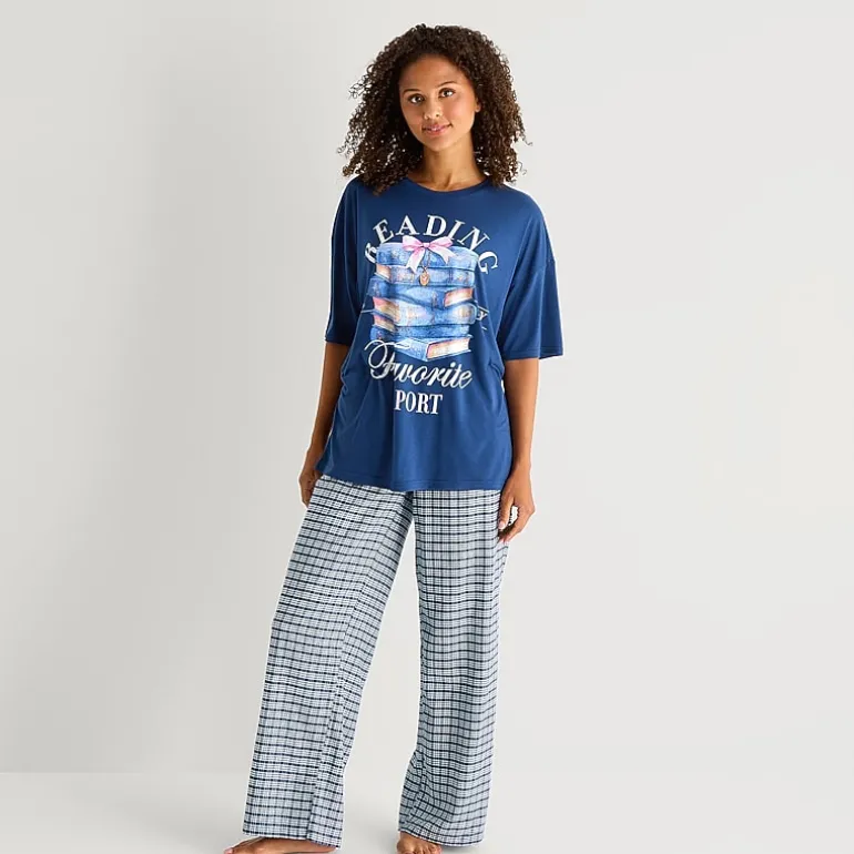 Arizona Body Womens Round Neck Short Sleeve Juniors Pajama Top