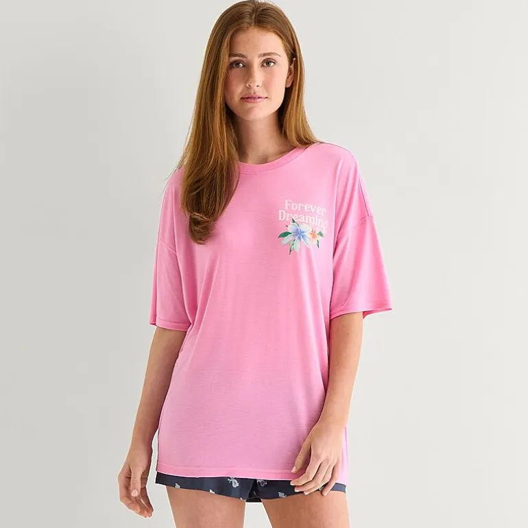 Arizona Body Womens Round Neck Short Sleeve Juniors Pajama Top