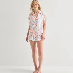 Arizona Body Womens Satin Short Sleeve 2-pc. Juniors Pajama Set