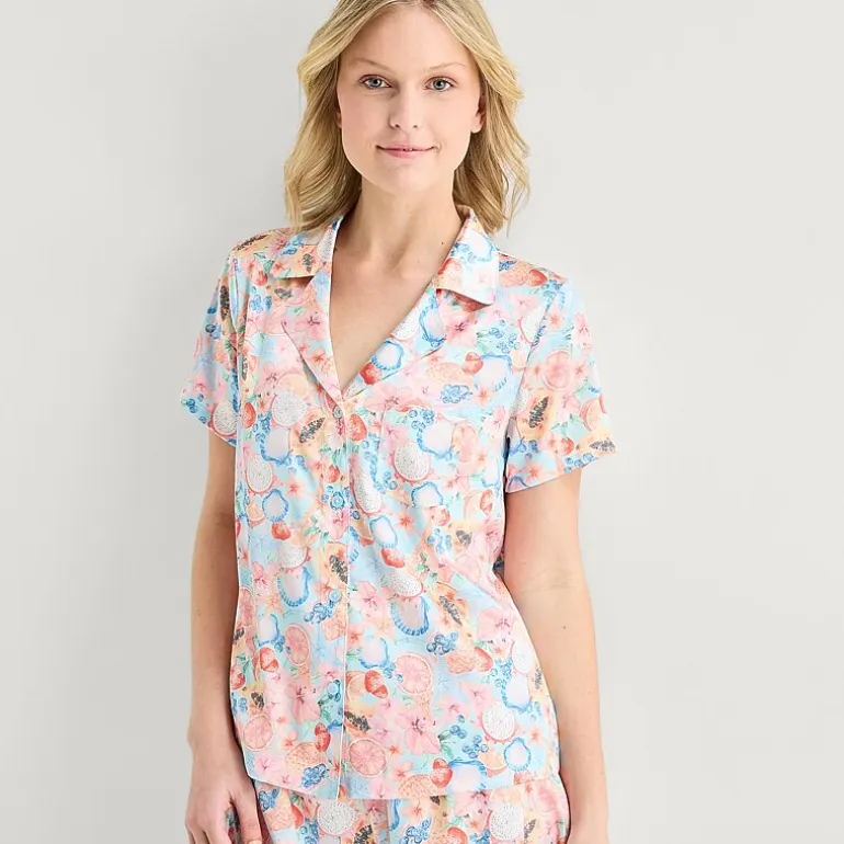 Arizona Body Womens Satin Short Sleeve 2-pc. Juniors Pajama Set