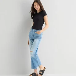 Arizona Curvy Womens Juniors Short High Rise Straight Leg Jean