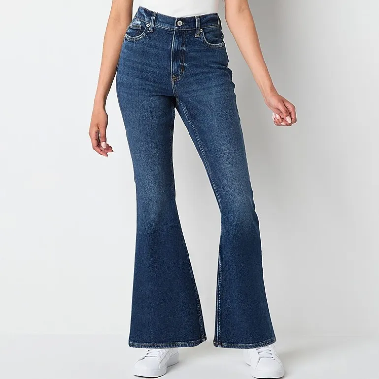 Arizona Curvy Womens Juniors Short High Rise Flare Leg Jean