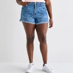 Arizona Curvy Womens 4" Mid Rise Juniors Plus Denim Short