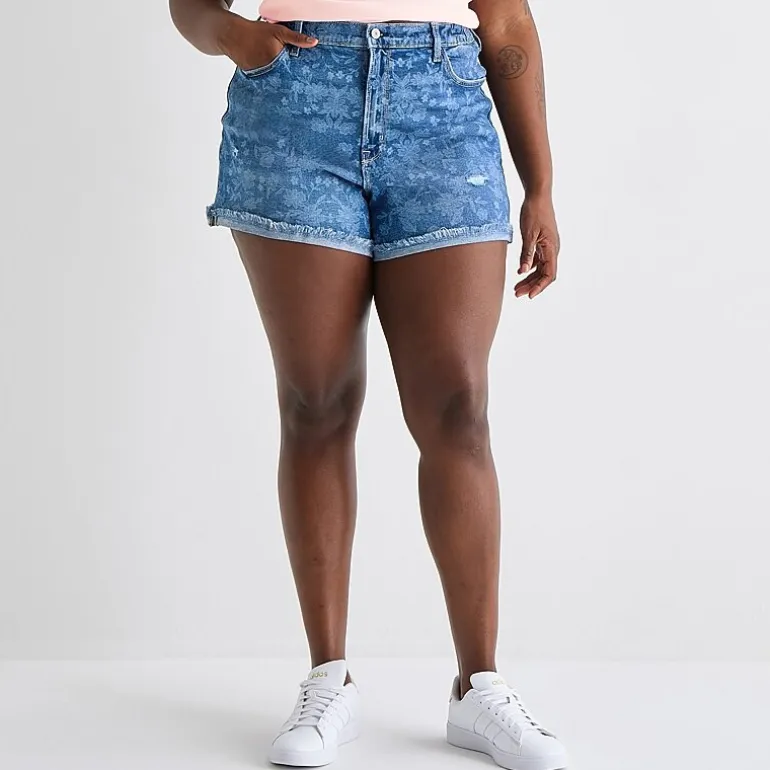 Arizona Curvy Womens 4" Mid Rise Juniors Plus Denim Short