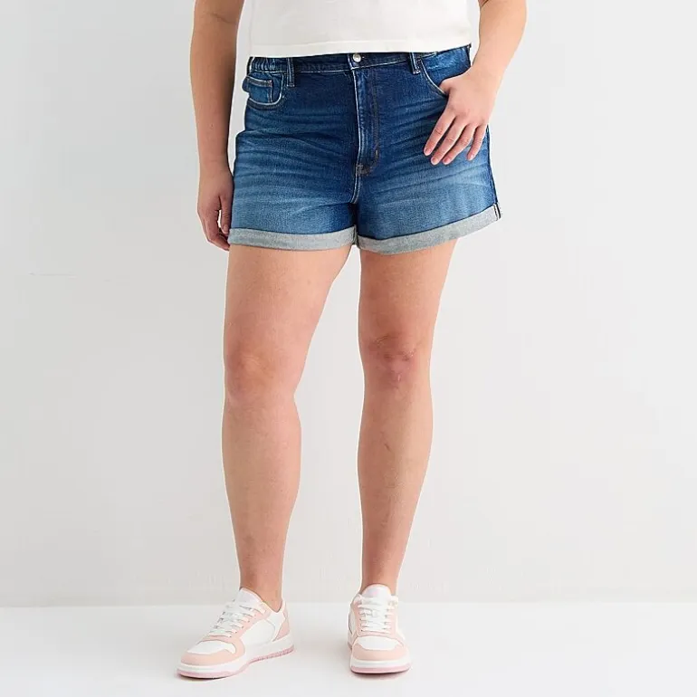 Arizona Curvy Womens 4" Mid Rise Juniors Plus Denim Short