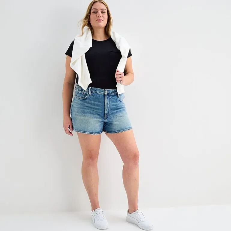 Arizona Curvy Womens 4" Mid Rise Juniors Plus Denim Short