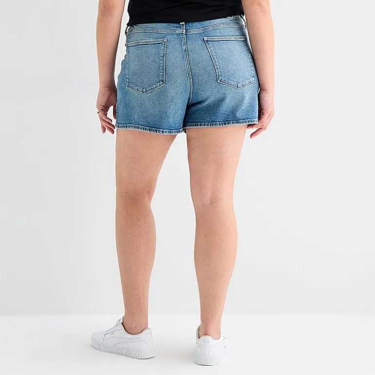 Arizona Curvy Womens 4" Mid Rise Juniors Plus Denim Short