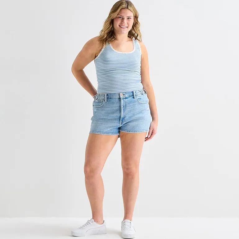 Arizona Curvy Womens 2 1/2" Mid Rise Juniors Plus Denim Short