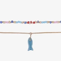 Arizona Gold Tone Fish Womens 16 Inch Beaded Necklace