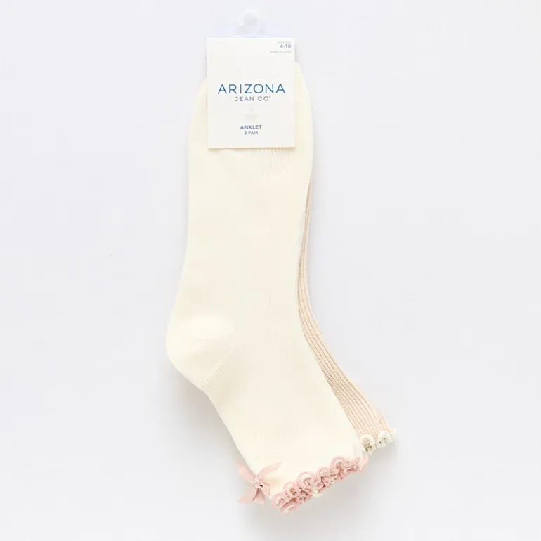 Arizona Lettuce Edge Backseam Bow Womens 2 Pair Quarter Ankle Socks