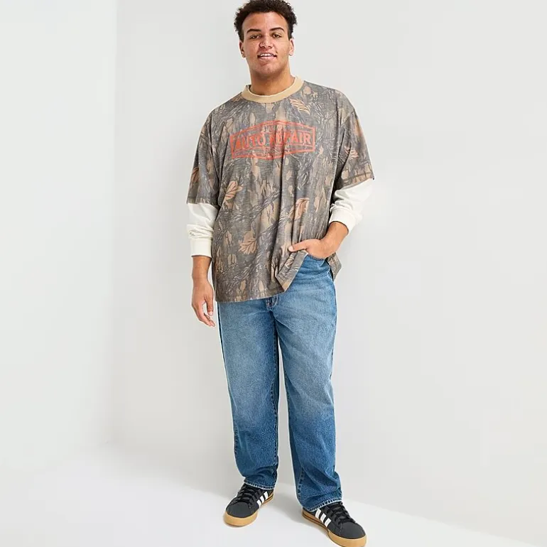 Arizona Mens Crew Neck Long Sleeve Big and Tall Twofer Graphic Shirt