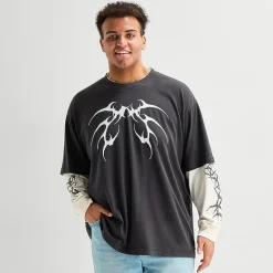 Arizona Mens Crew Neck Long Sleeve Big and Tall Twofer Graphic Shirt