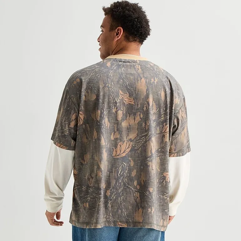 Arizona Mens Crew Neck Long Sleeve Big and Tall Twofer Graphic Shirt