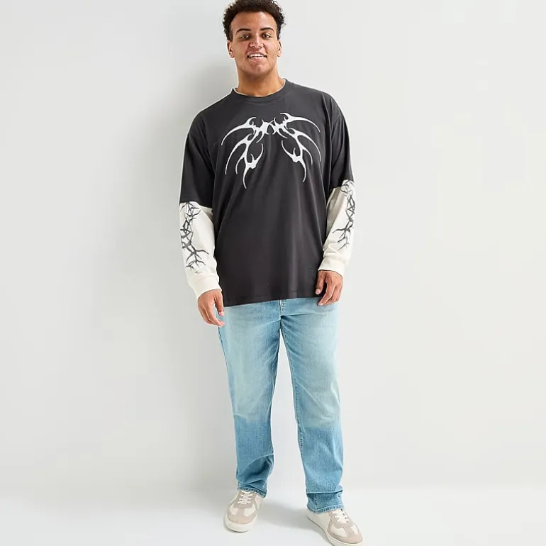 Arizona Mens Crew Neck Long Sleeve Big and Tall Twofer Graphic Shirt