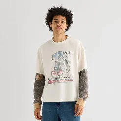 Arizona Mens Crew Neck Long Sleeve Twofer Graphic Shirt