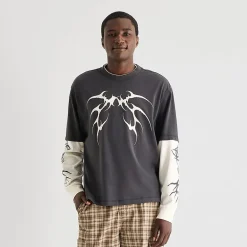 Arizona Mens Crew Neck Long Sleeve Twofer Graphic Shirt