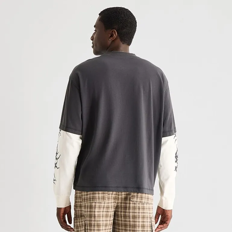 Arizona Mens Crew Neck Long Sleeve Twofer Graphic Shirt