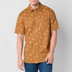 Arizona Mens Easy-on + Easy-off Short Sleeve Regular Fit Big and Tall Button-Down Shirt