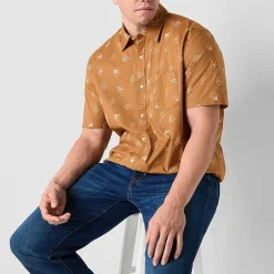 Arizona Mens Easy-on + Easy-off Short Sleeve Regular Fit Big and Tall Button-Down Shirt