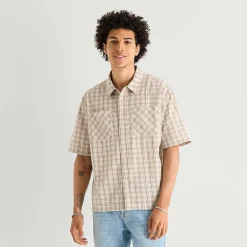 Arizona Mens Short Sleeve Boxy Fit Button-Down Shirt