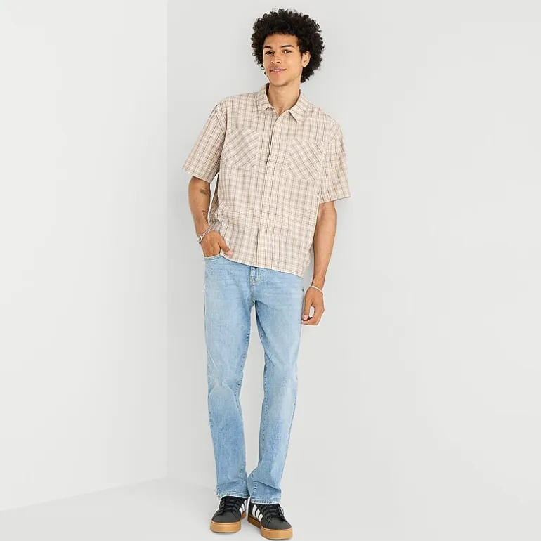 Arizona Mens Short Sleeve Boxy Fit Button-Down Shirt