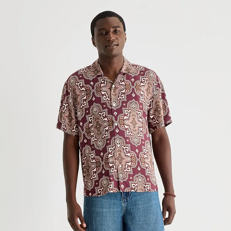 Arizona Mens Short Sleeve Boxy Fit Button-Down Shirt