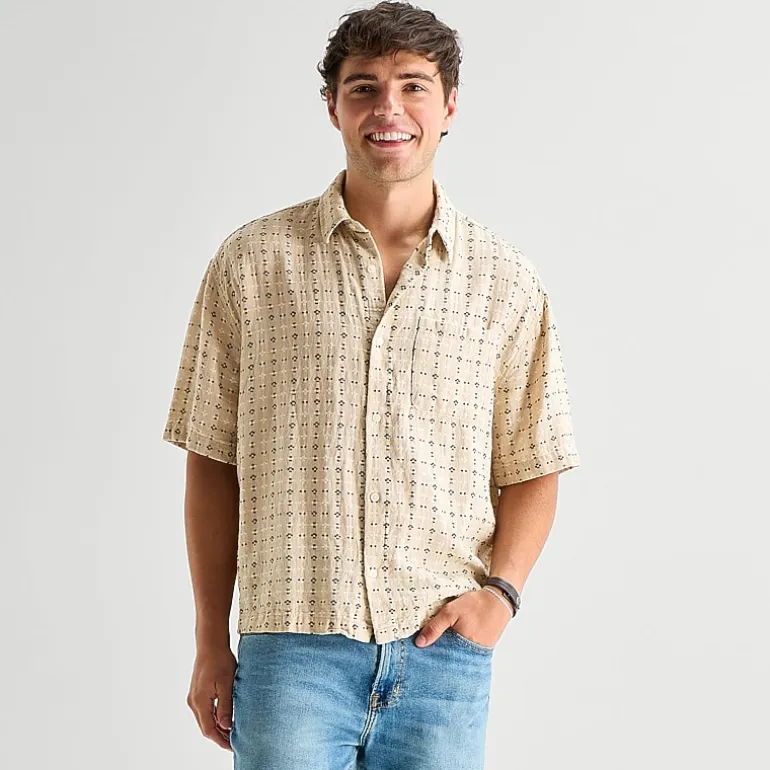 Arizona Mens Short Sleeve Regular Fit Button-Down Shirt