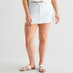 Arizona Striped Womens Juniors Plus Low Rise Stretch Fabric Denim Skirt