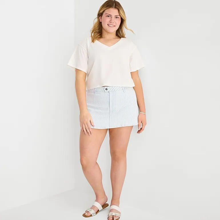 Arizona Striped Womens Juniors Plus Low Rise Stretch Fabric Denim Skirt