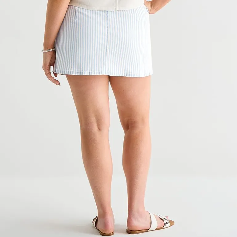 Arizona Striped Womens Juniors Plus Low Rise Stretch Fabric Denim Skirt