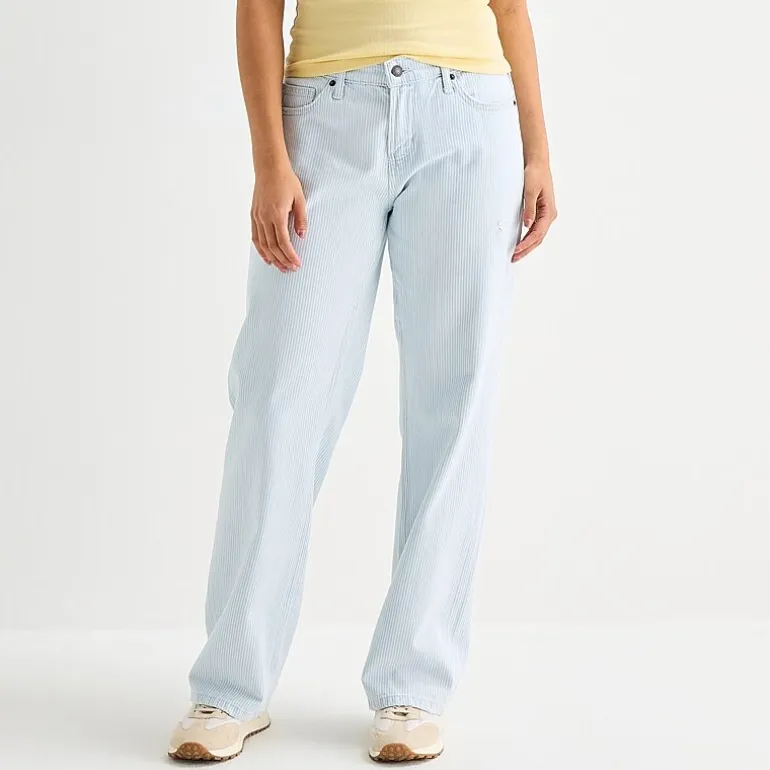 Arizona Striped Womens Juniors Low Rise Straight Leg Jean