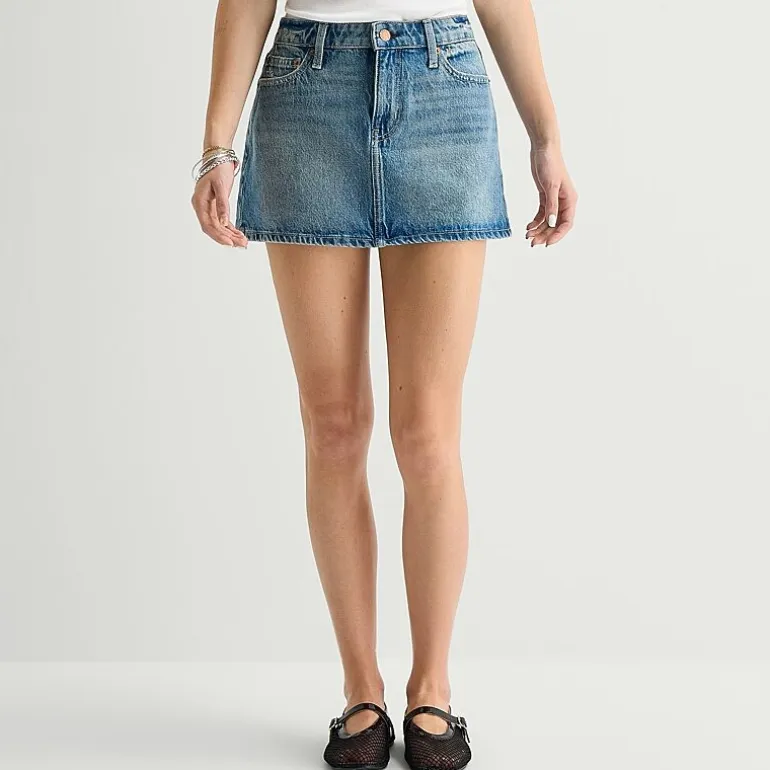 Arizona Supergirl Womens Juniors Mid Rise Denim Skirt