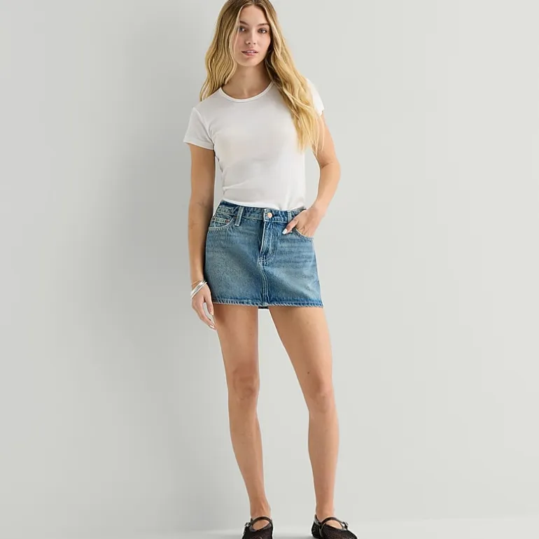 Arizona Supergirl Womens Juniors Mid Rise Denim Skirt