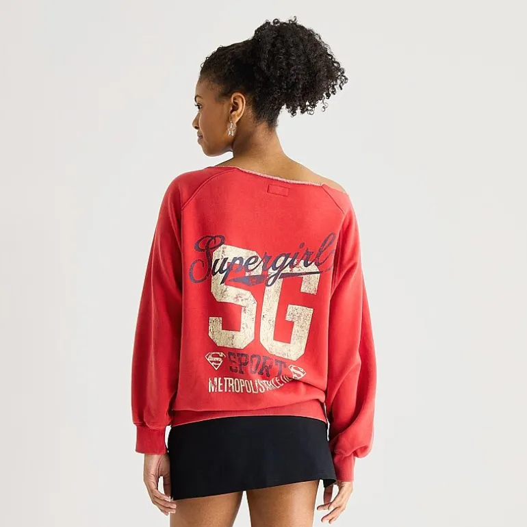 Arizona Supergirl Womens Juniors Asymmetrical Neck Long Sleeve Supergirl Sweatshirt