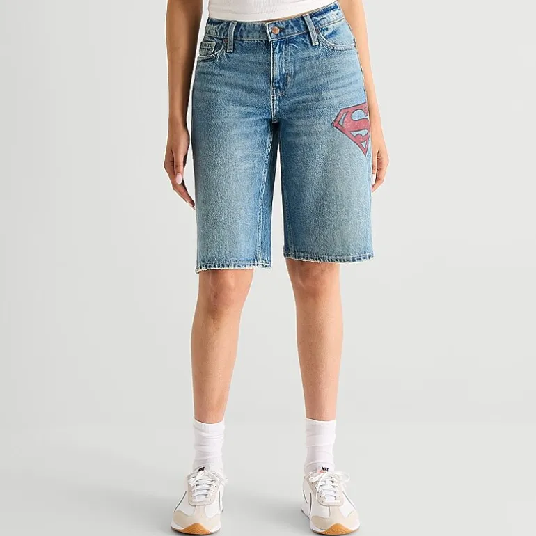 Arizona Supergirl Womens 12" Low Rise Juniors Supergirl Denim Short